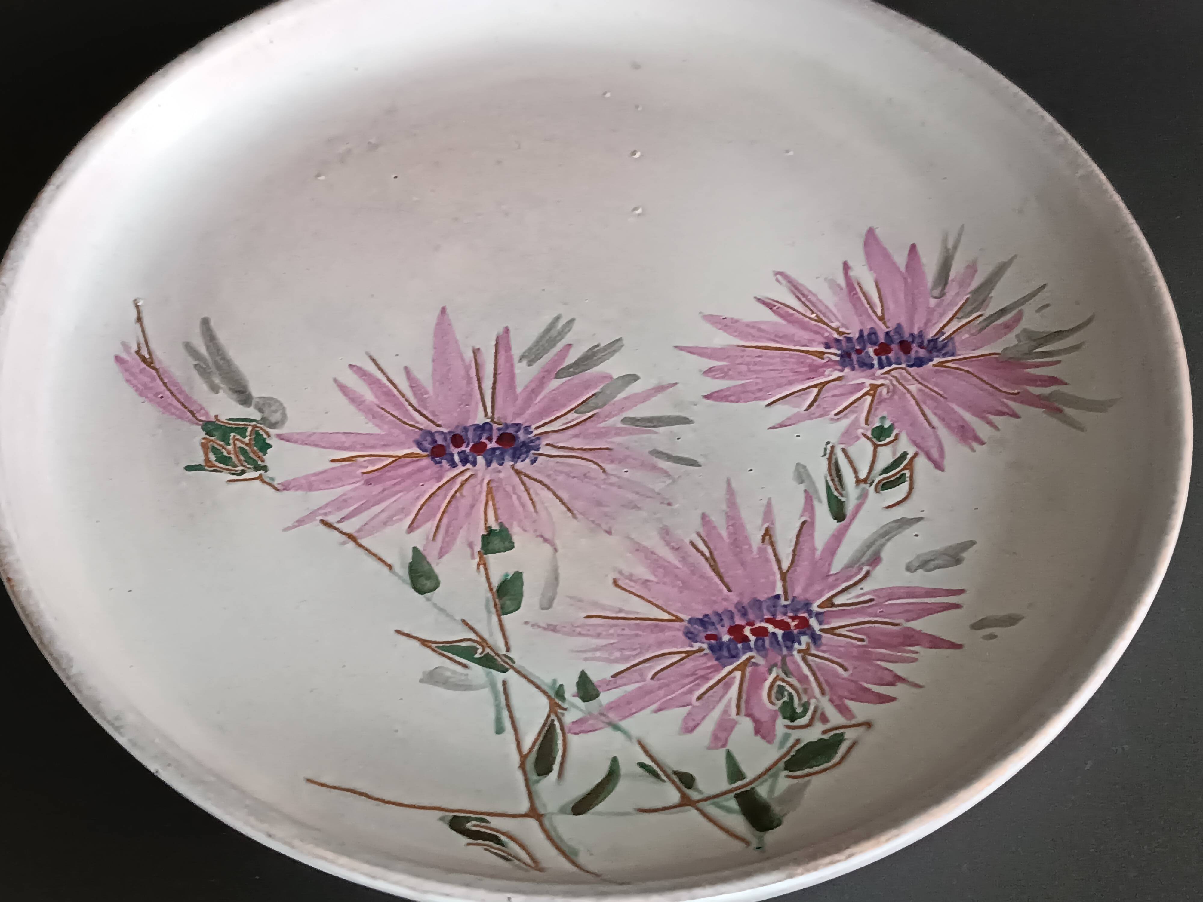 Ceramic plate with thistles by Marie-Madeleine Jolly 1950