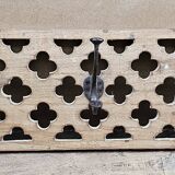 teak wall coat rack with 7 double cast iron hooks