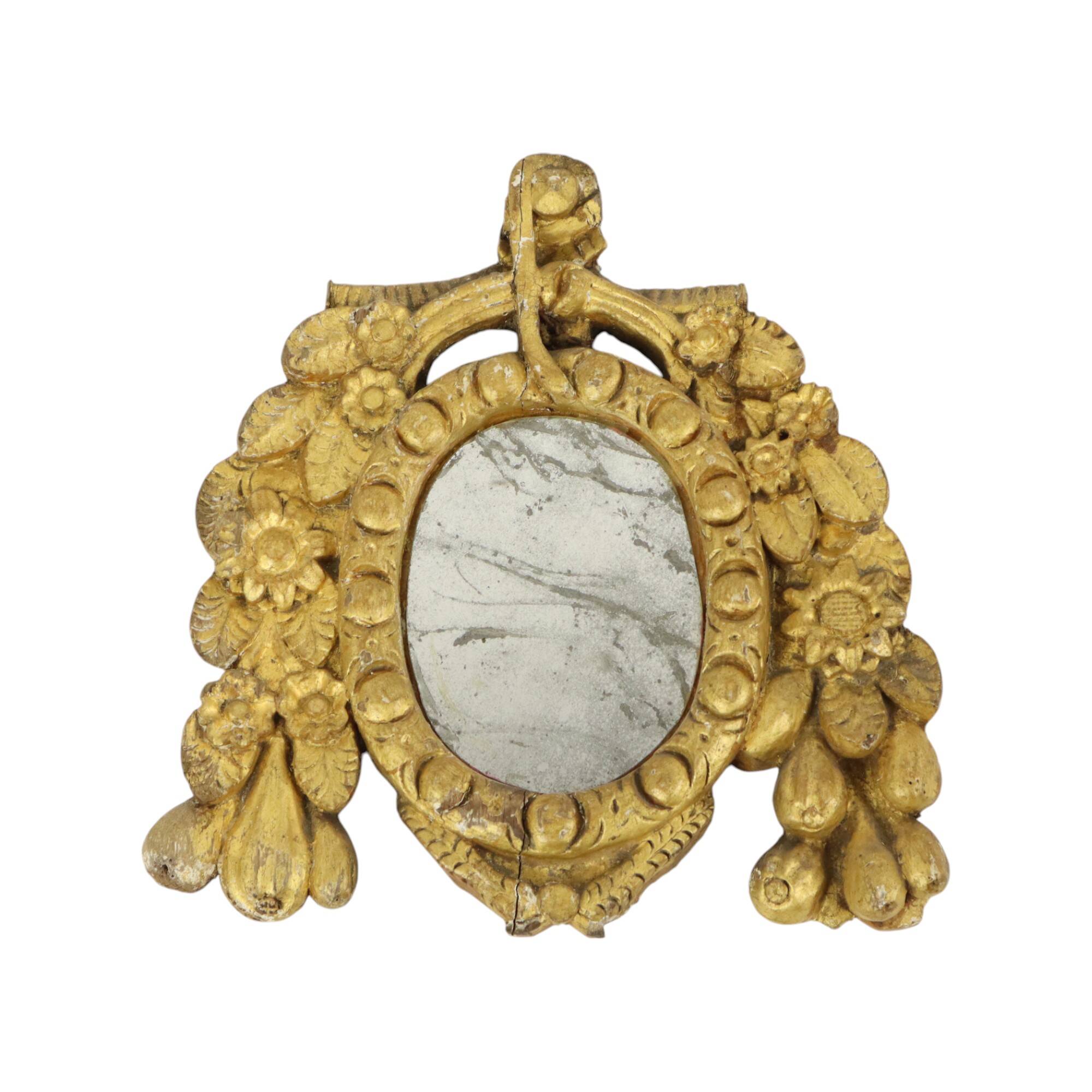 Small Antique Weathered Mirror Gilded Wood 19th Century