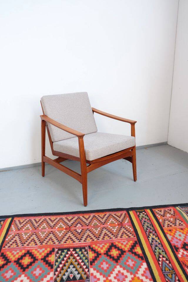 Vintage Thonet teak armchair, retro 1960s–70s style.