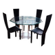 For sale: bevelled glass table and Artedi leather chairs.