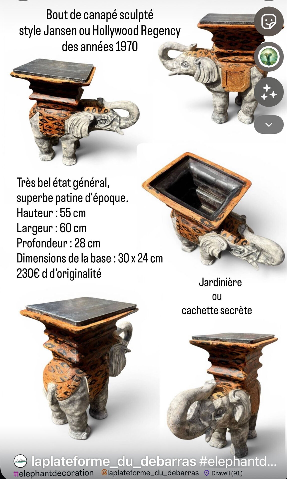 Elephant side table – leopard pattern – Jansen style 1970
