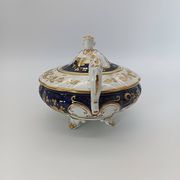 Antique porcelain sweet jar in gilded and cobalt blue, Napoleon III style.