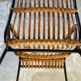 Set of 4 vintage rattan and bamboo chairs by Schumacher, Belgium 1950s.