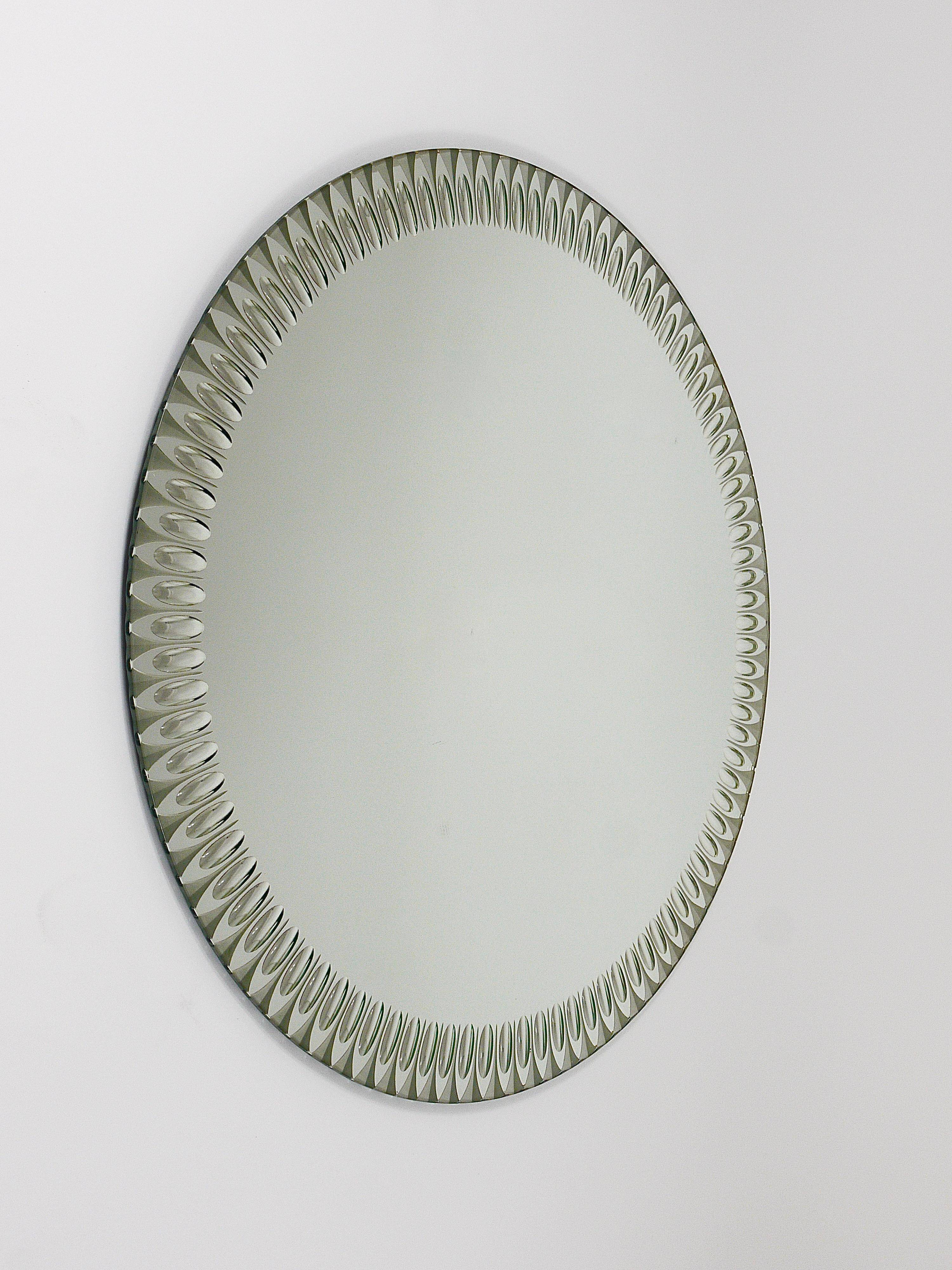 Miroir Mural Rond Facetté Effet Optique Cristal Arte Exceptionnel, Italie, Années 1960