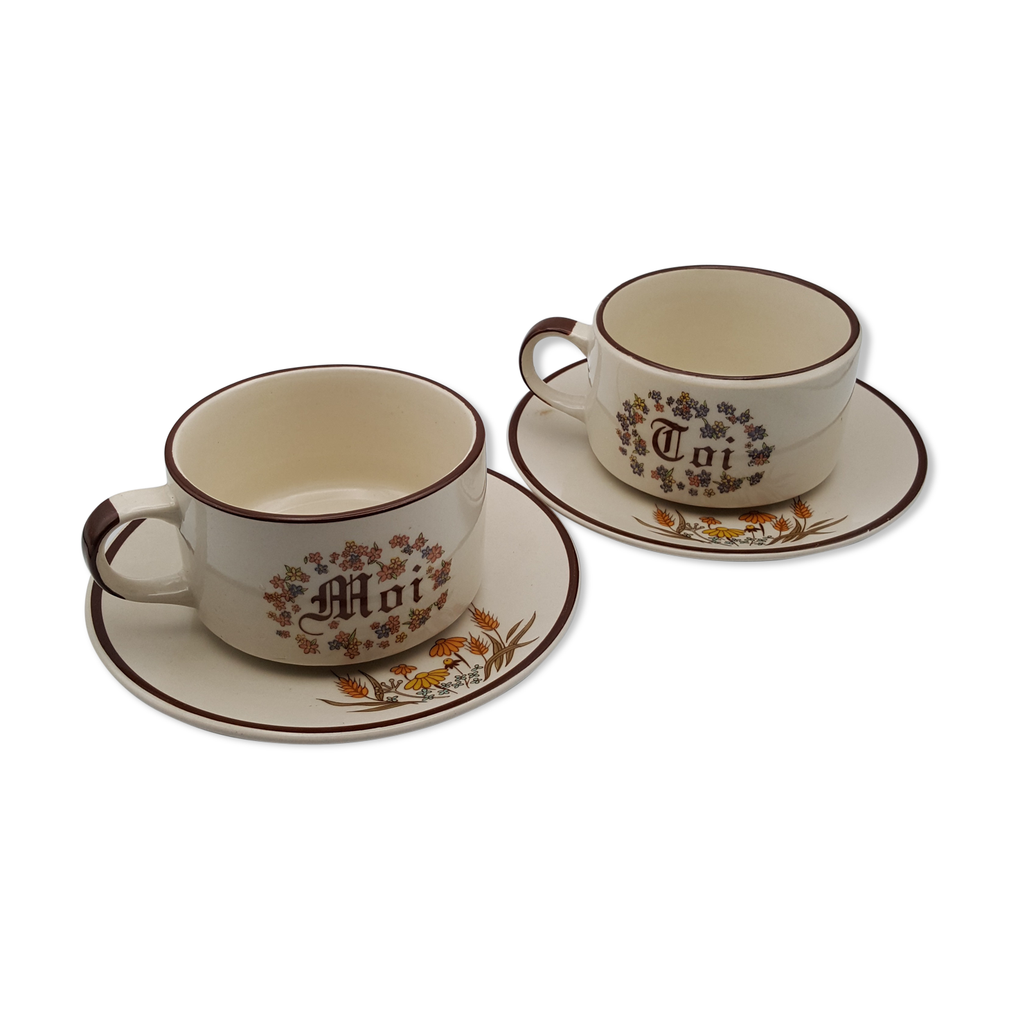 Head to head breakfast sandstone floral decoration you and me cup and saucer