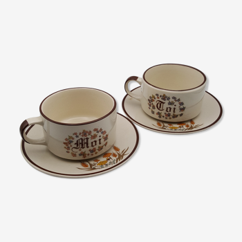 Head to head breakfast sandstone floral decoration you and me cup and saucer