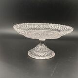 Clear glass footed plate with worked handle
