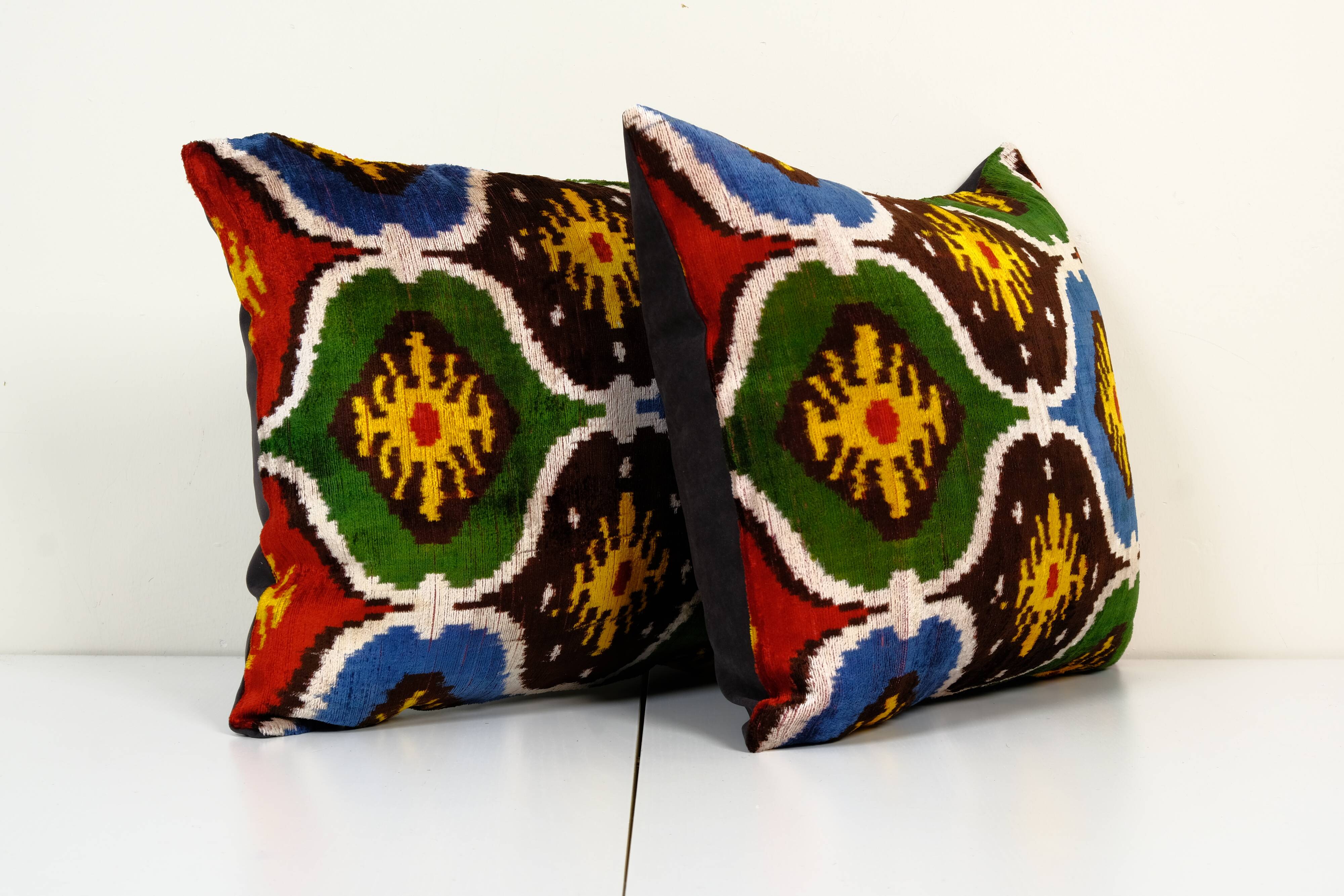 Set of two 16" x 20" ikat velvet pillow covers