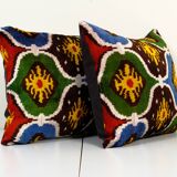 Set of two 16" x 20" ikat velvet pillow covers