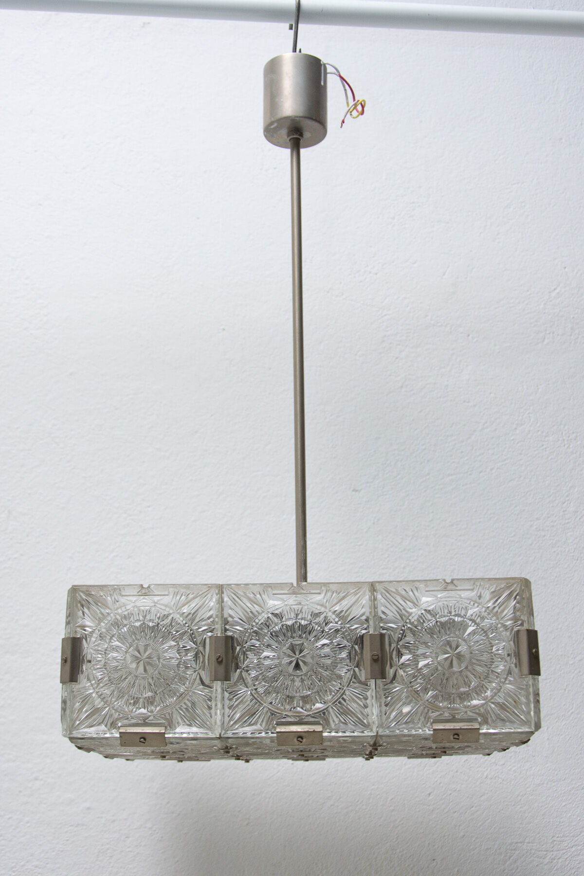 Vintage Glass and Chromed Steel Pendant Lamp by Kamenický Šenov, 1970s