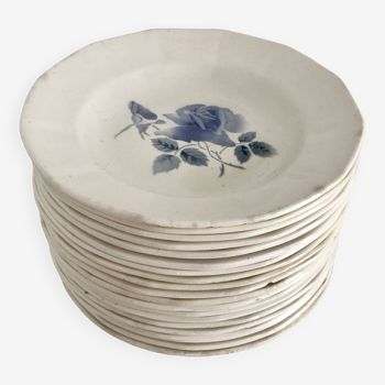 Set of 20 Digoin soup plates, blue rose patterns