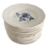 Set of 20 Digoin soup plates, blue rose patterns