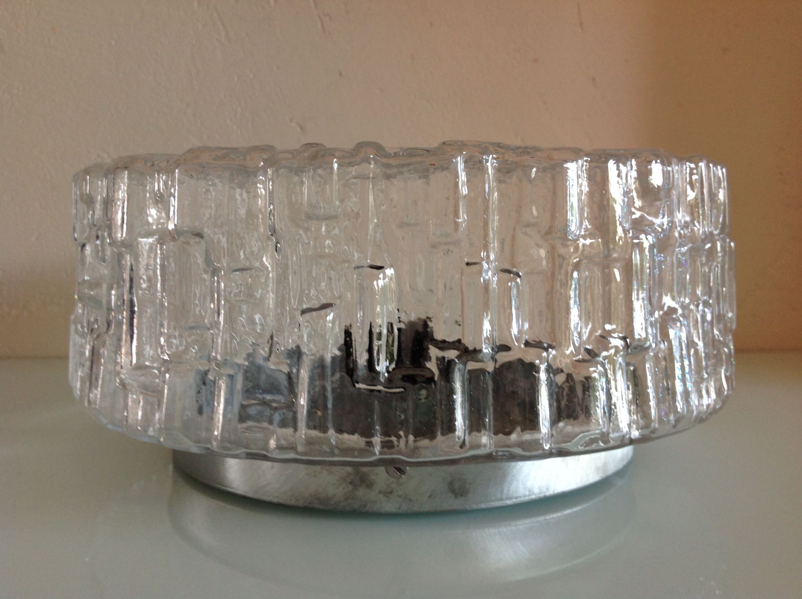 Round ceiling lamp in bulled glass / vintage 60s/70s