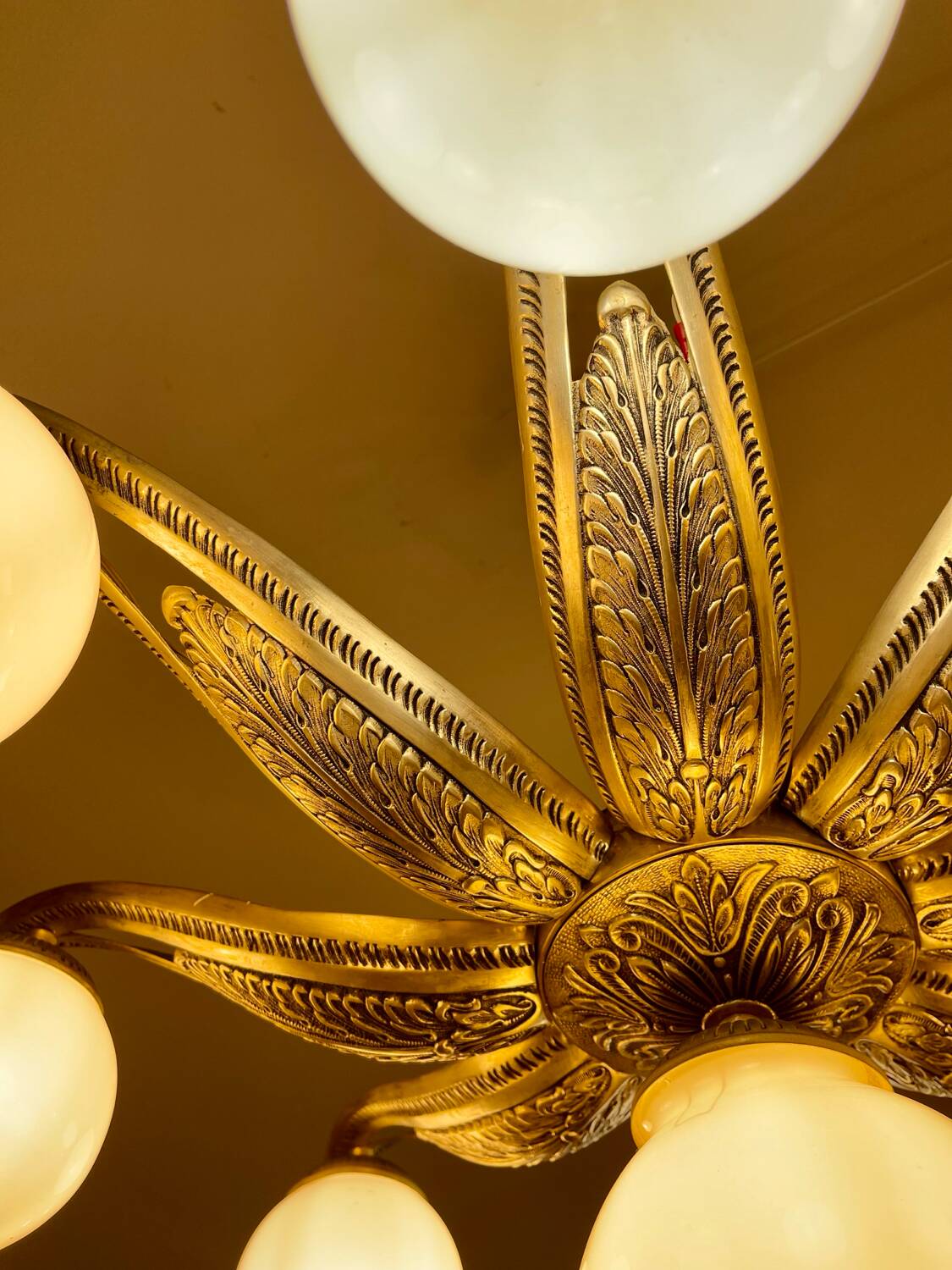 Art Deco ceiling light in bronze with 9 glass globes, France 1935