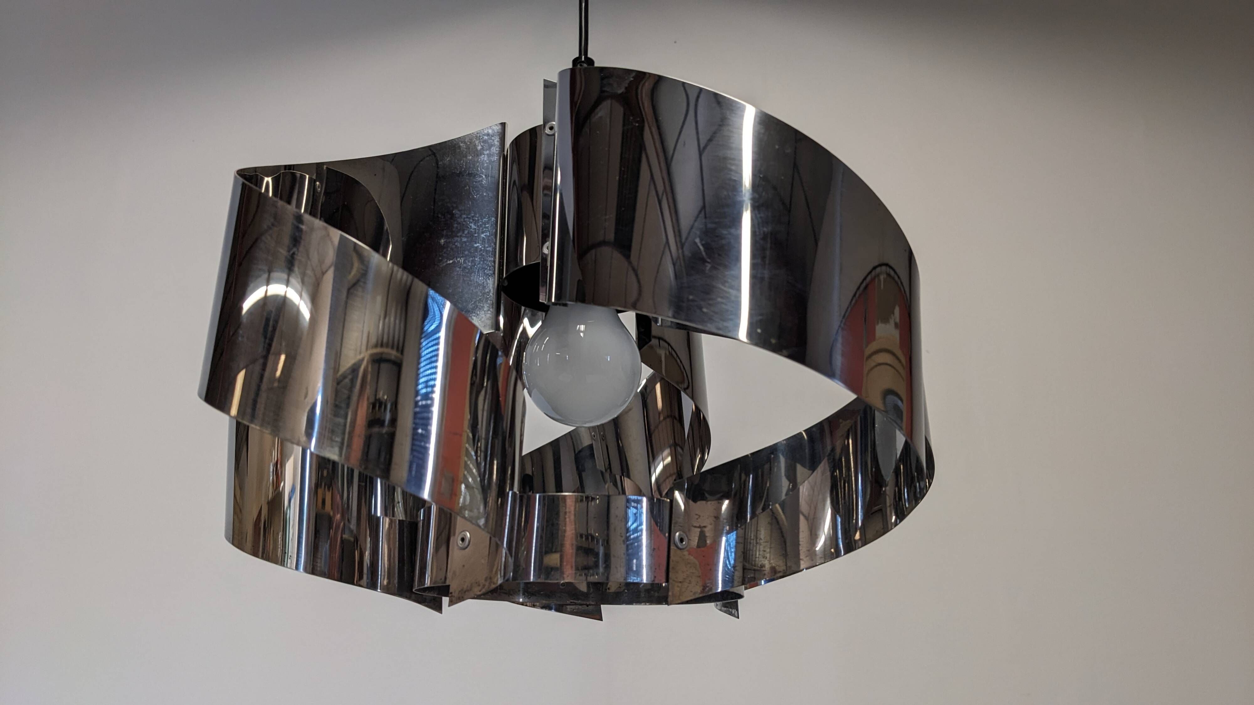 Spiral suspension Space age in chrome metal by Max Sauze, France 1970
