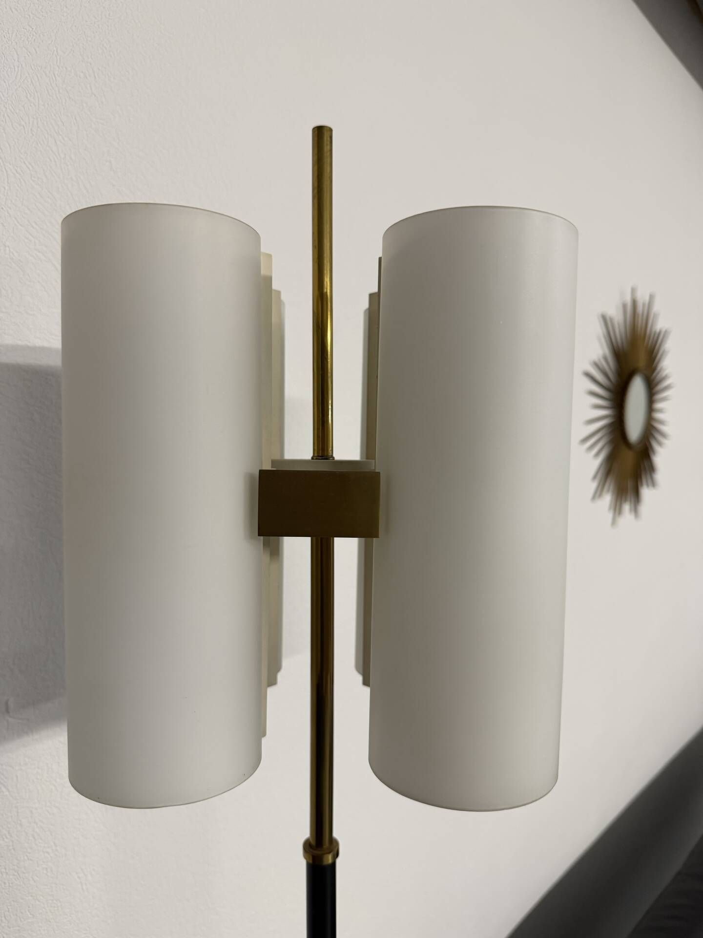 Vintage 1960s Arlus France brass four-light lamp post.