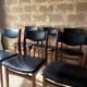 Chaises scandinaves en teck, simili cuir noir (x6)