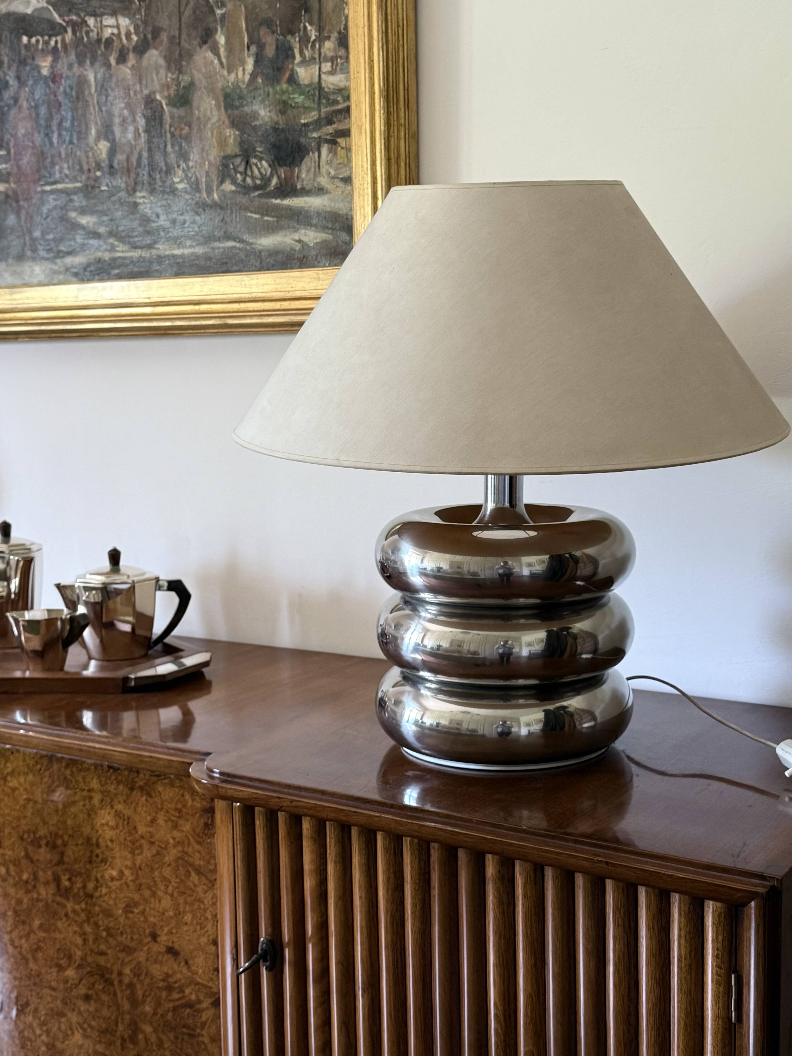 Hollywood regency chromed table lamp base, Luci Milano Italy, 1970s