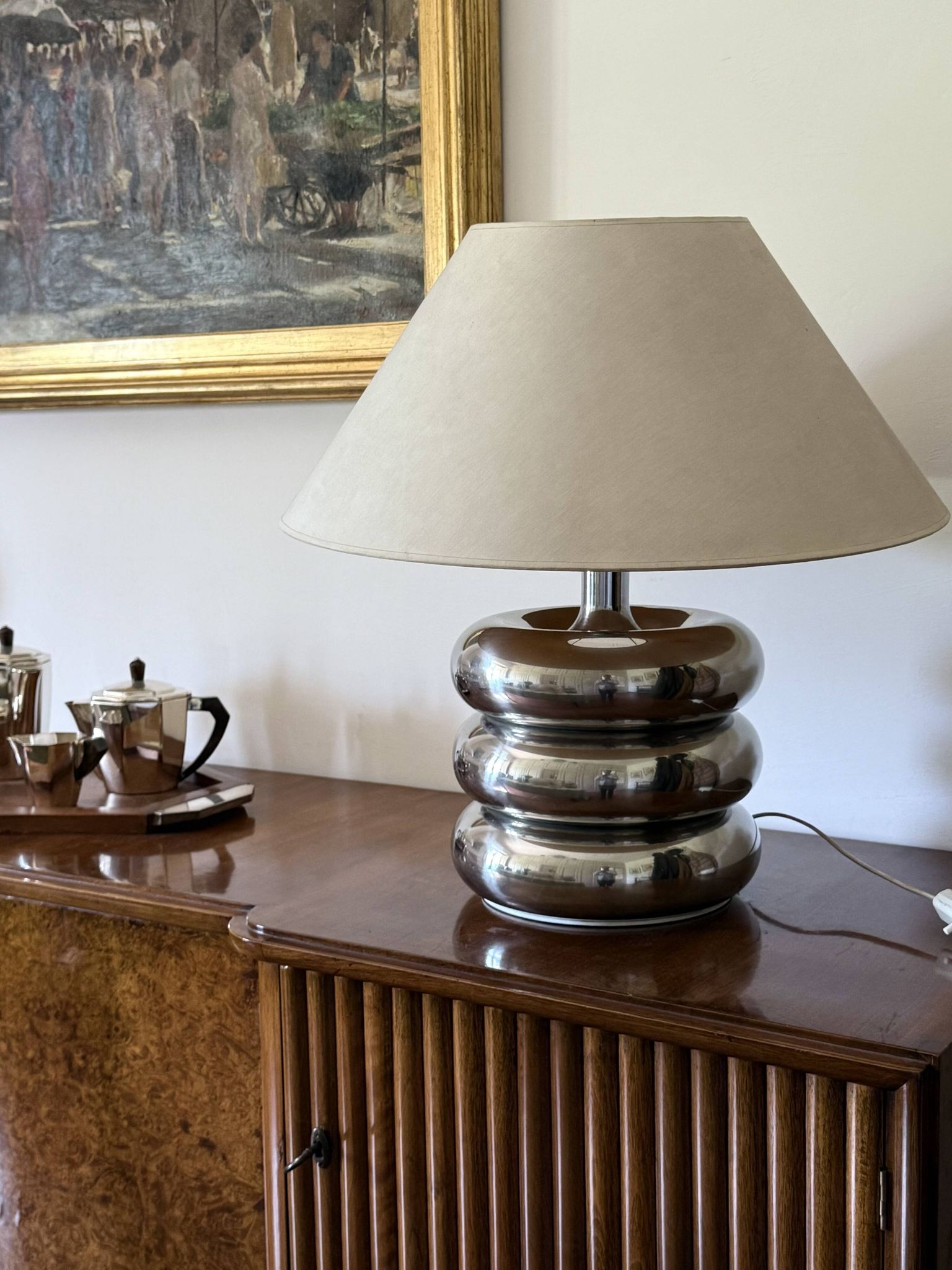 Hollywood regency chromed table lamp base, Luci Milano Italy, 1970s