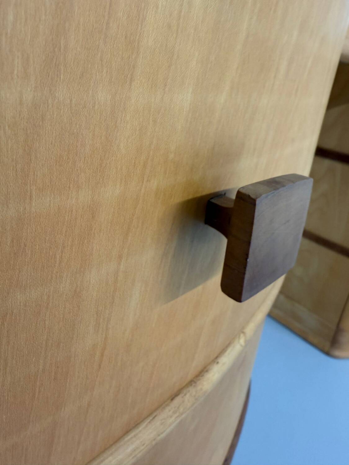 Old beech desk in art deco style with drawer, vintage 60s