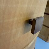 Old beech desk in art deco style with drawer, vintage 60s