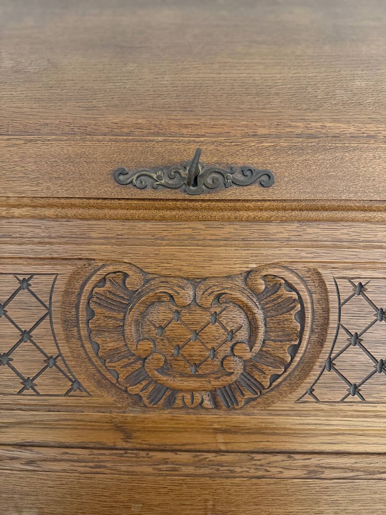 Carved oak secretary