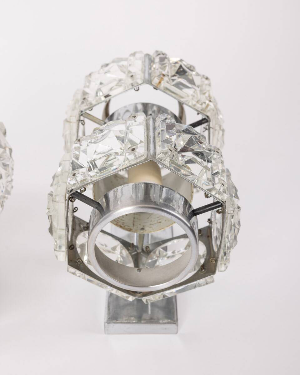 Pair of vintage 60s wall lamps in crystal design kinkeldey