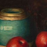 Still life with apples and ceramics by Dalens, 1921