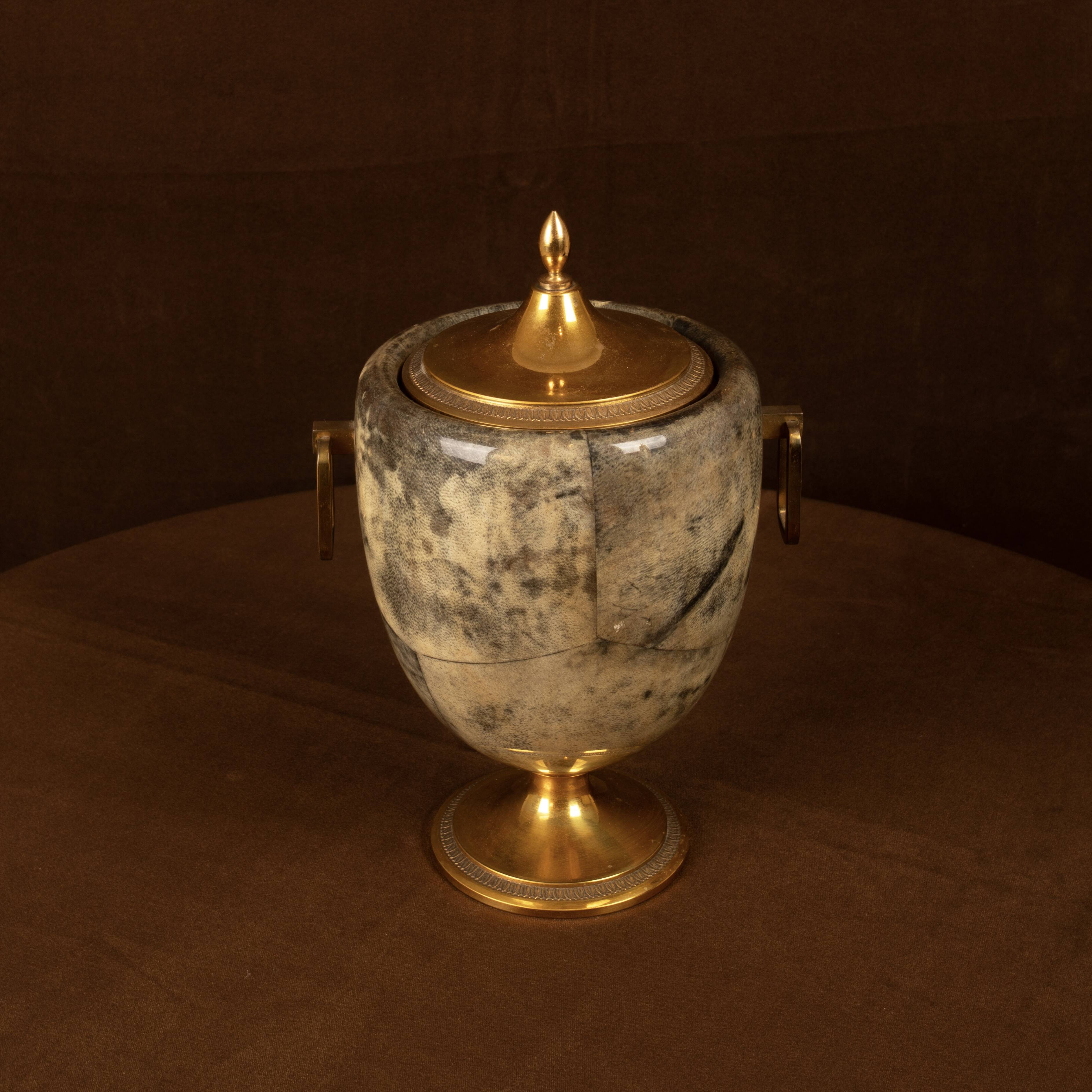 Macabo Grey Parchment & Brass Thermos Glacette, Cusano Milanino, Italy 1950