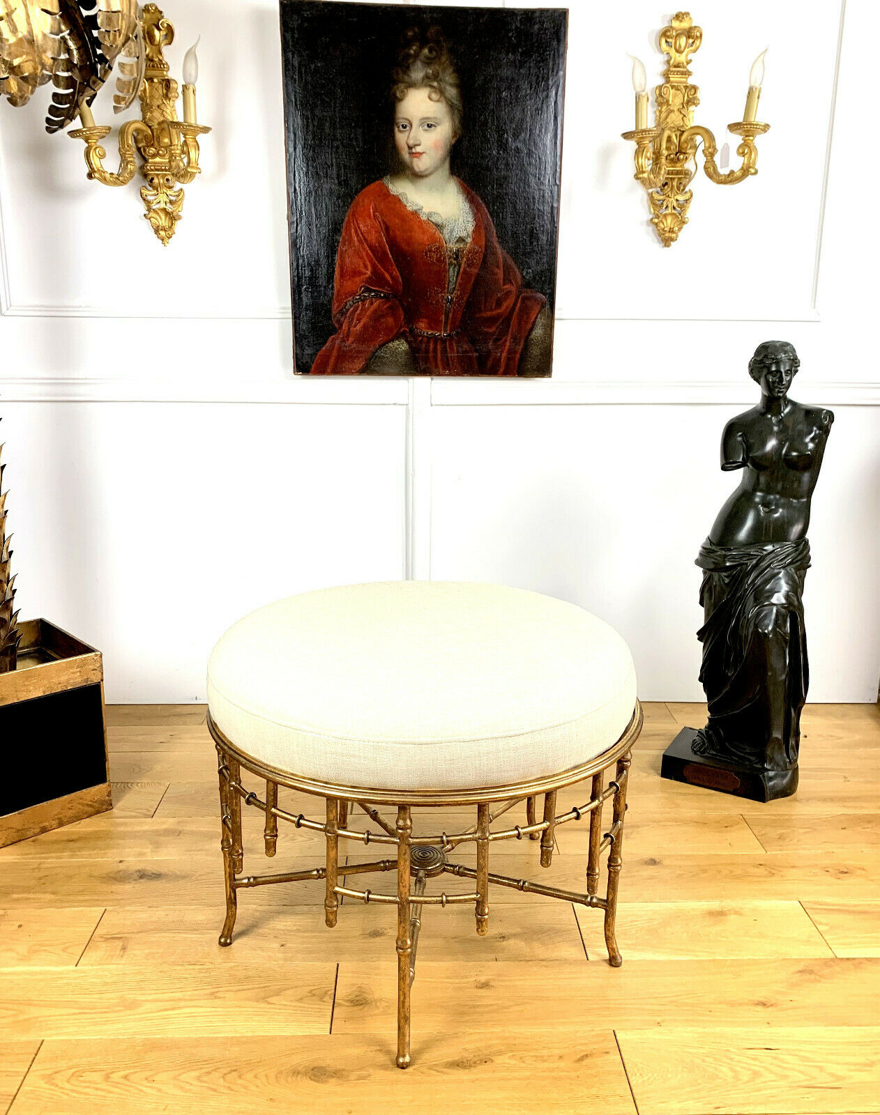 Napoleon III style ottoman in gilded metal with bamboo décor