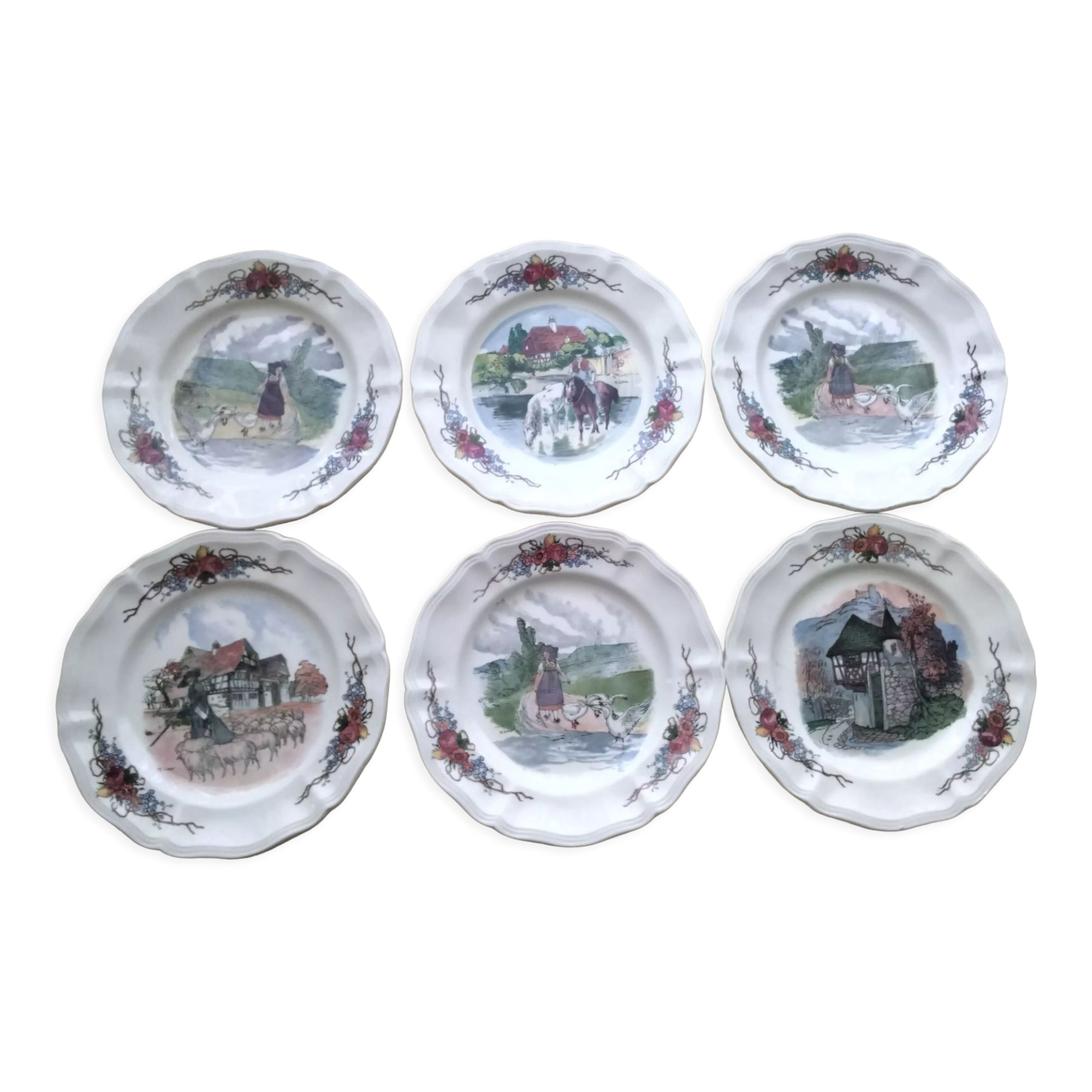 Set of 6 dessert plates in Sarreguemines model Obernai