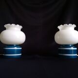 Pair of duck blue and white opaline lamps