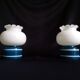 Pair of duck blue and white opaline lamps