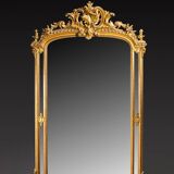Grand miroir à parecloses en bois et stuc doré - XIXe siècle