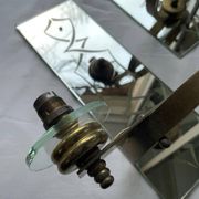 Pair of Italian art deco wall lights in mirror and brass, vintage, 1930s