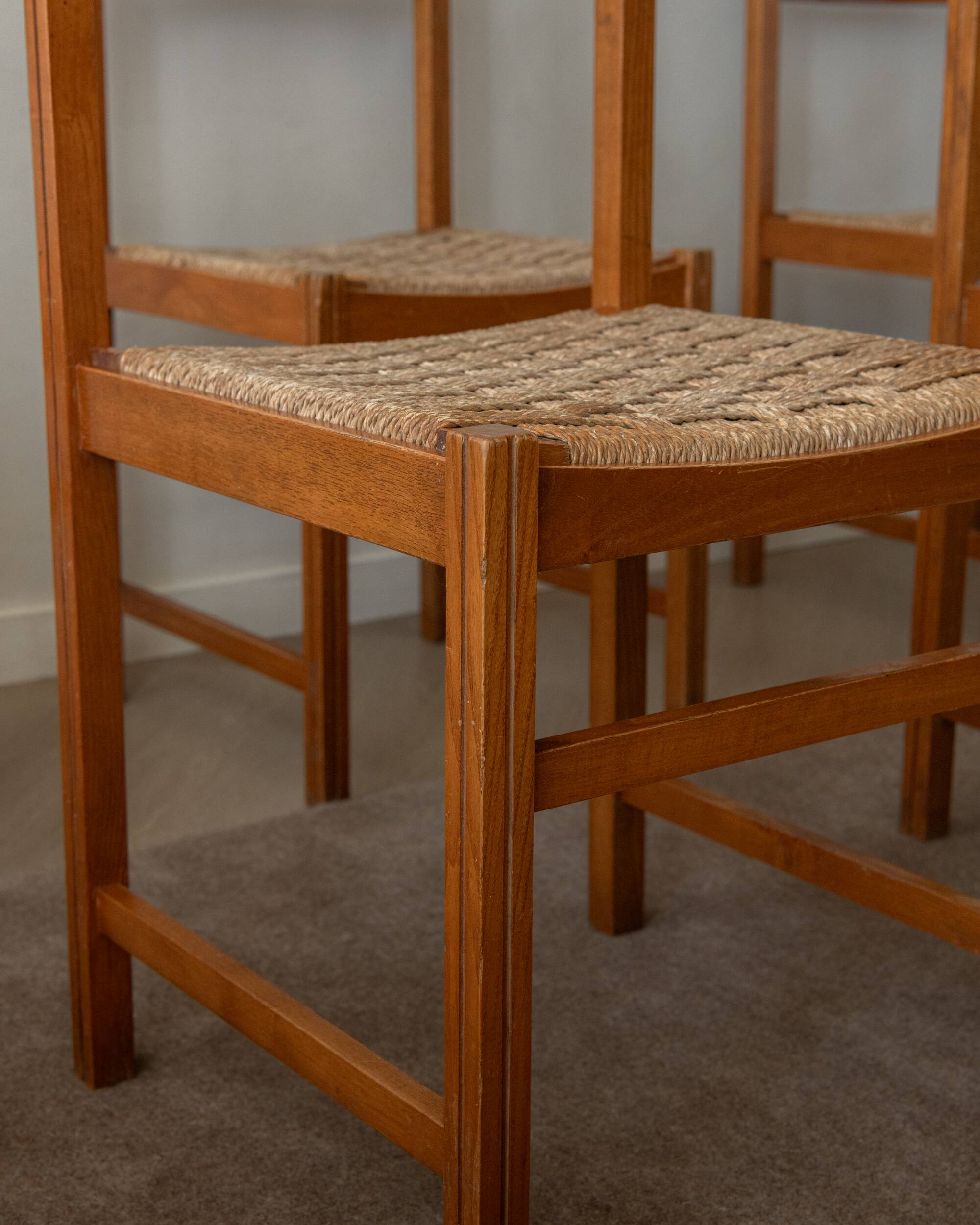 Chaises de salle à manger vintage italiennes rustiques modernes par Snaidero, années 1970, ensemble de 5