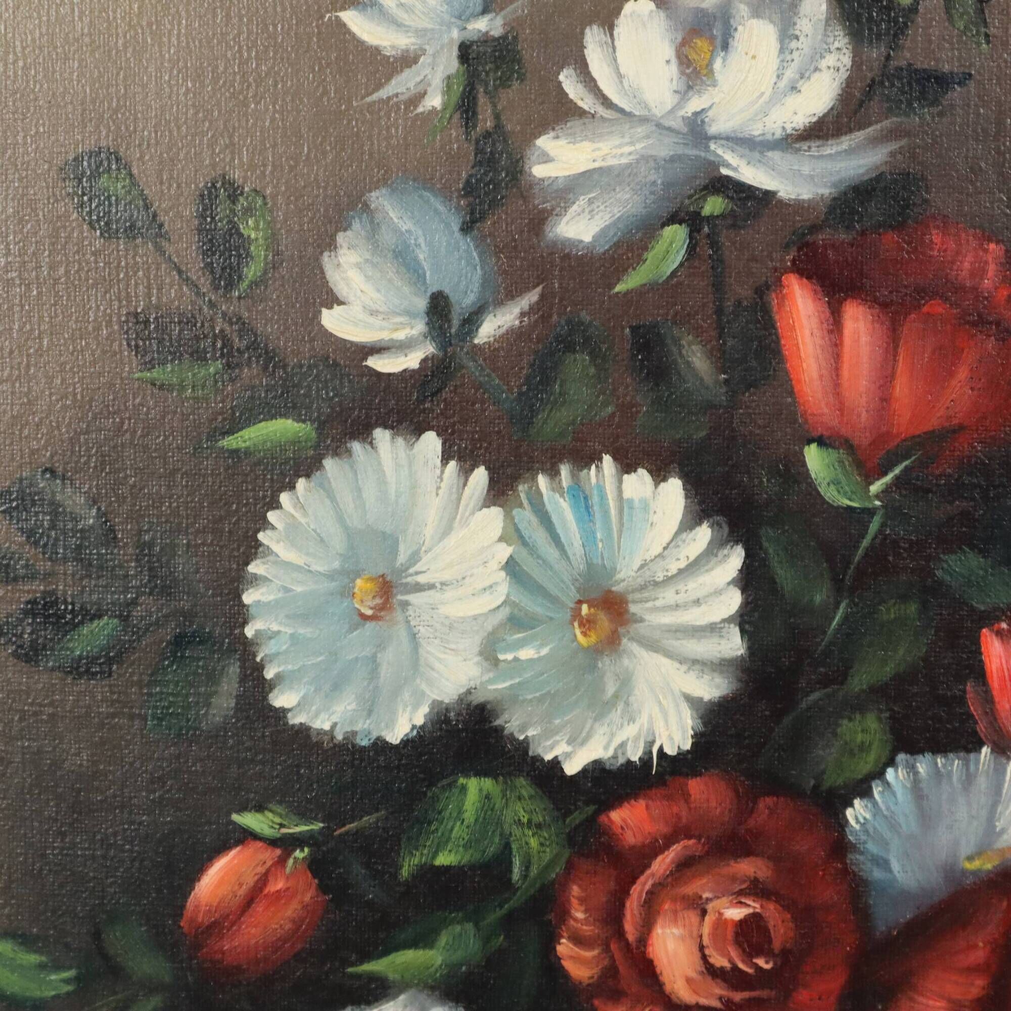 Vintage Floral Still Life Painting Signed J. Rems 60x50cm