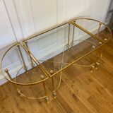 Table basse tripartite en laiton et verre