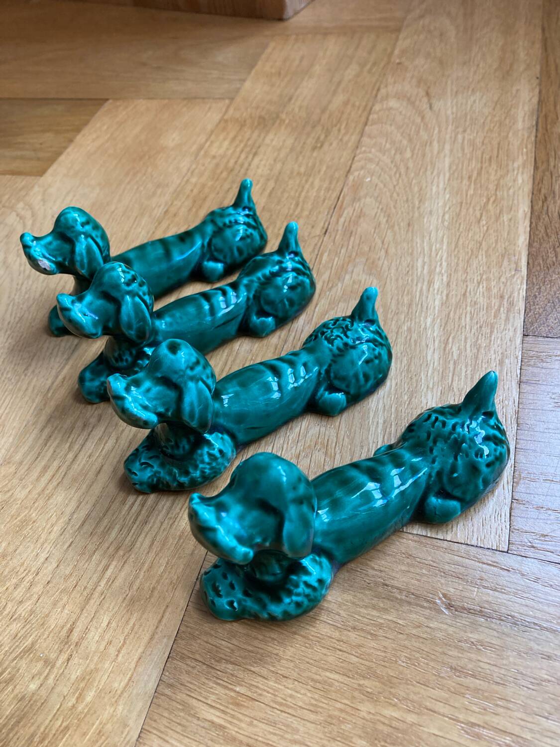 Green ceramic dog knife holder