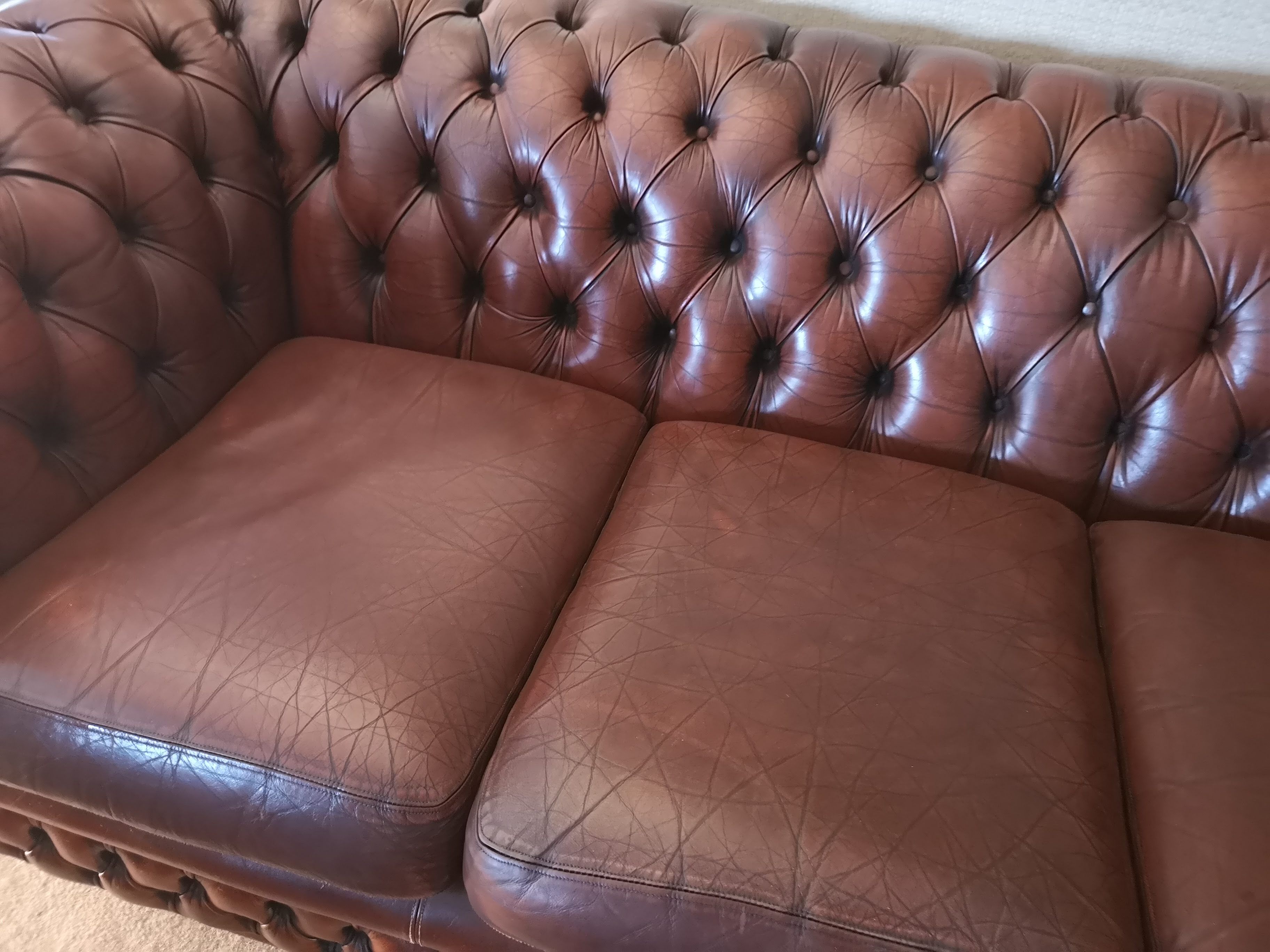 Sofa chesterfield brown leather four seats