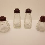 Glass and bakelite art deco salières