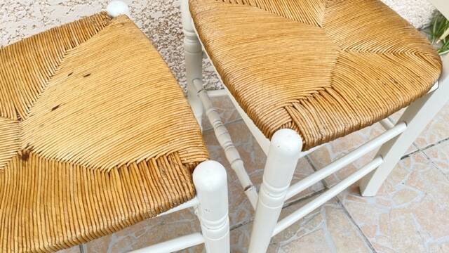 Pair of Vintage WHITE Straw CHAIRS