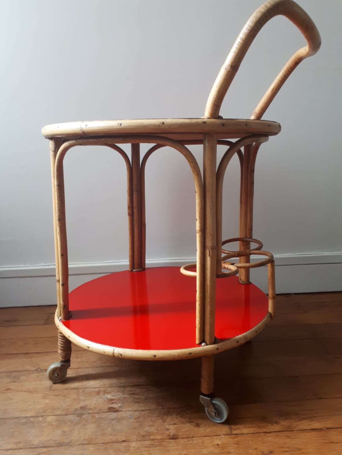 Bamboo and formica wheels serving table