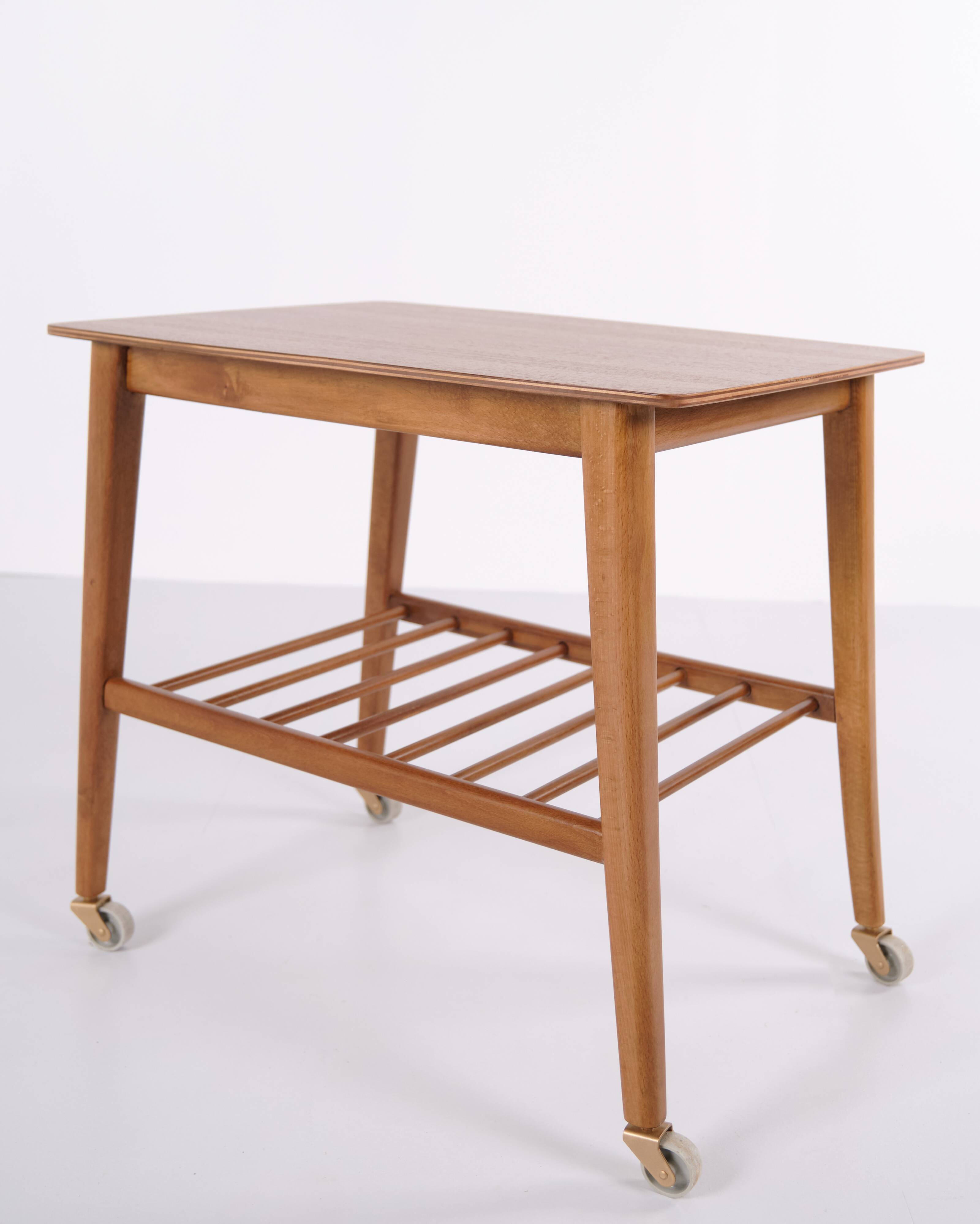 Side table with shelf on wheels - teak - Danish design - 1960s