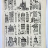 Old engraving 1898, Architecture (religious), construction • Lithograph, Original plate