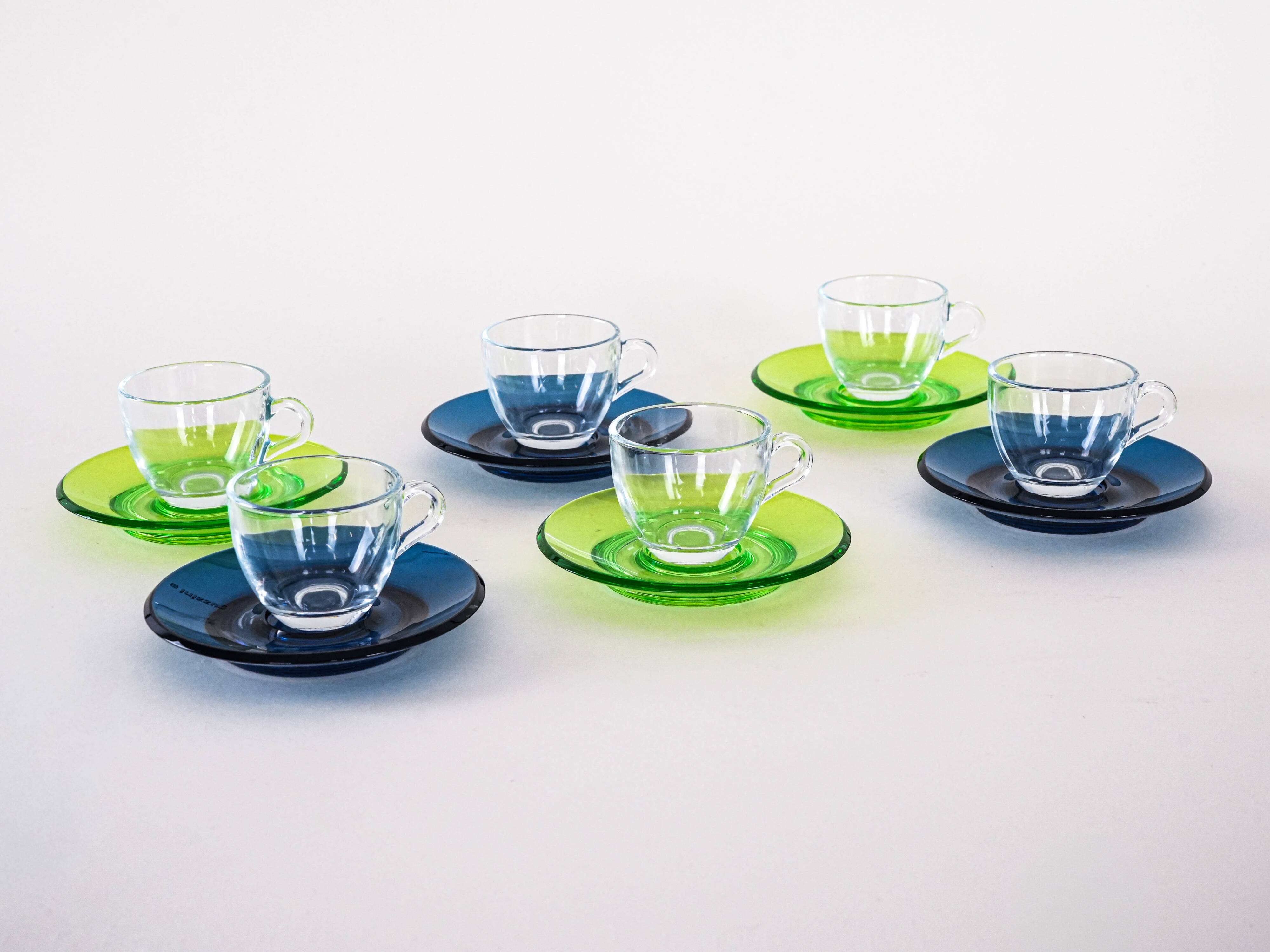 Set of glass cups, Italian design, 1970s, manufactured by Fratelli Guzzini