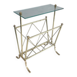 Porte-revues de style néoclassique en laiton et tablette de verre de la Maison Jansen