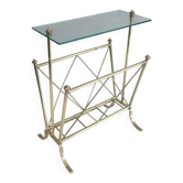 Porte-revues de style néoclassique en laiton et tablette de verre de la Maison Jansen