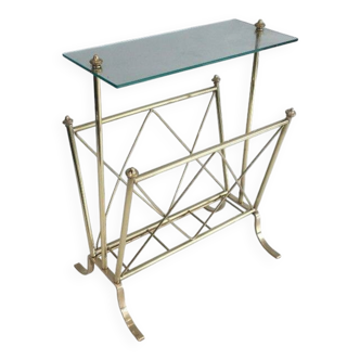 Neoclassical style magazine rack in brass with glass shelf by Maison Jansen